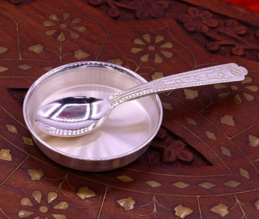 99.99 pure silver handmade silver small baby plate and spoon set, silver has antibacterial properties for stay healthy, silver vessels sv10 - TRIBAL ORNAMENTS
