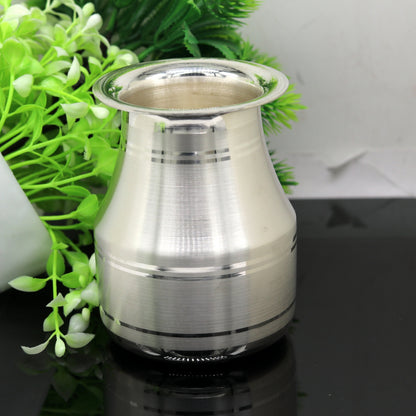 999 fine pure silver handmade solid kalash/lota, excellent silver tunmbler, silver vessels flask utensils, gifting home puja art sv73 - TRIBAL ORNAMENTS