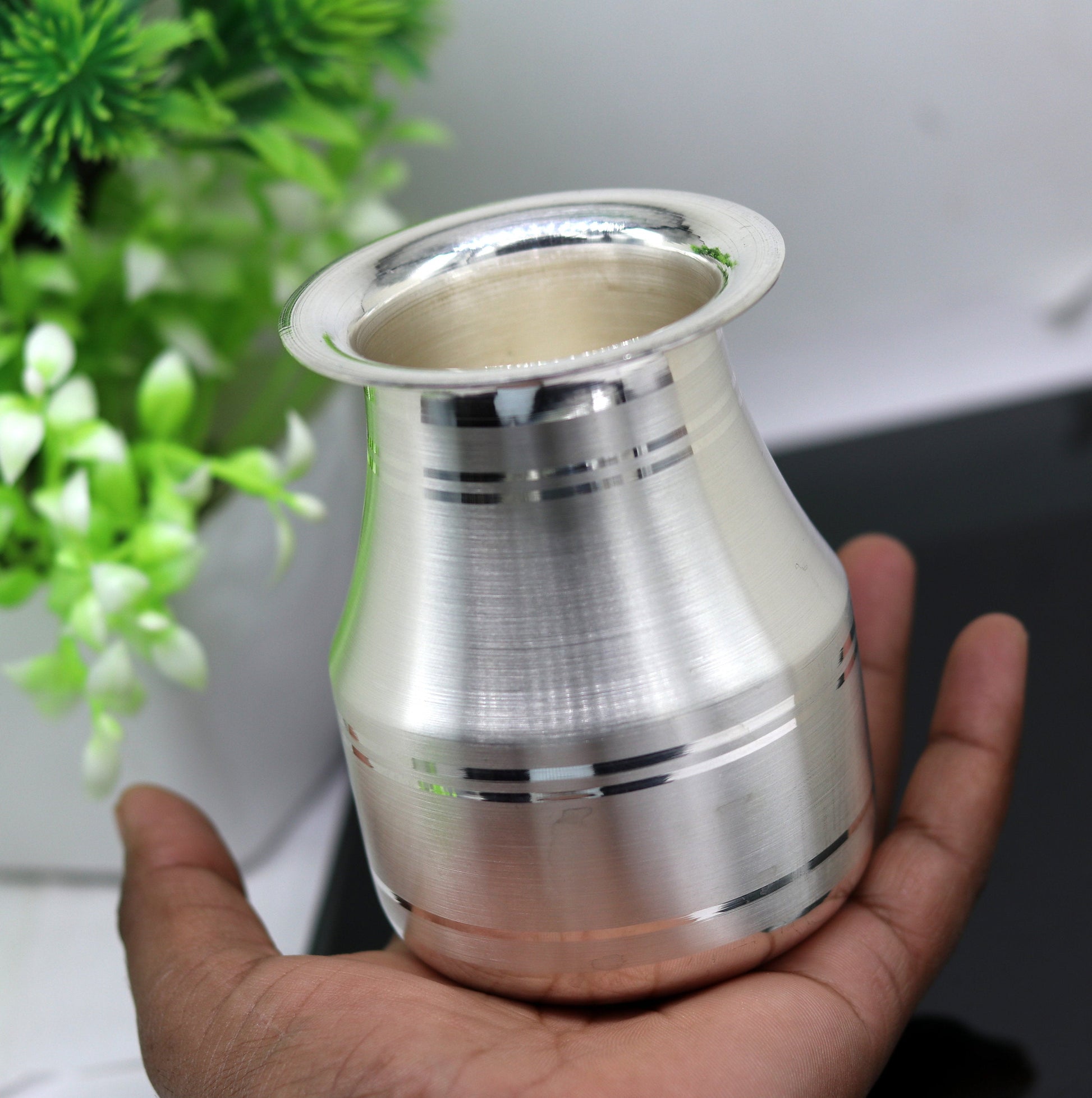 999 fine pure silver handmade solid kalash/lota, excellent silver tunmbler, silver vessels flask utensils, gifting home puja art sv73 - TRIBAL ORNAMENTS