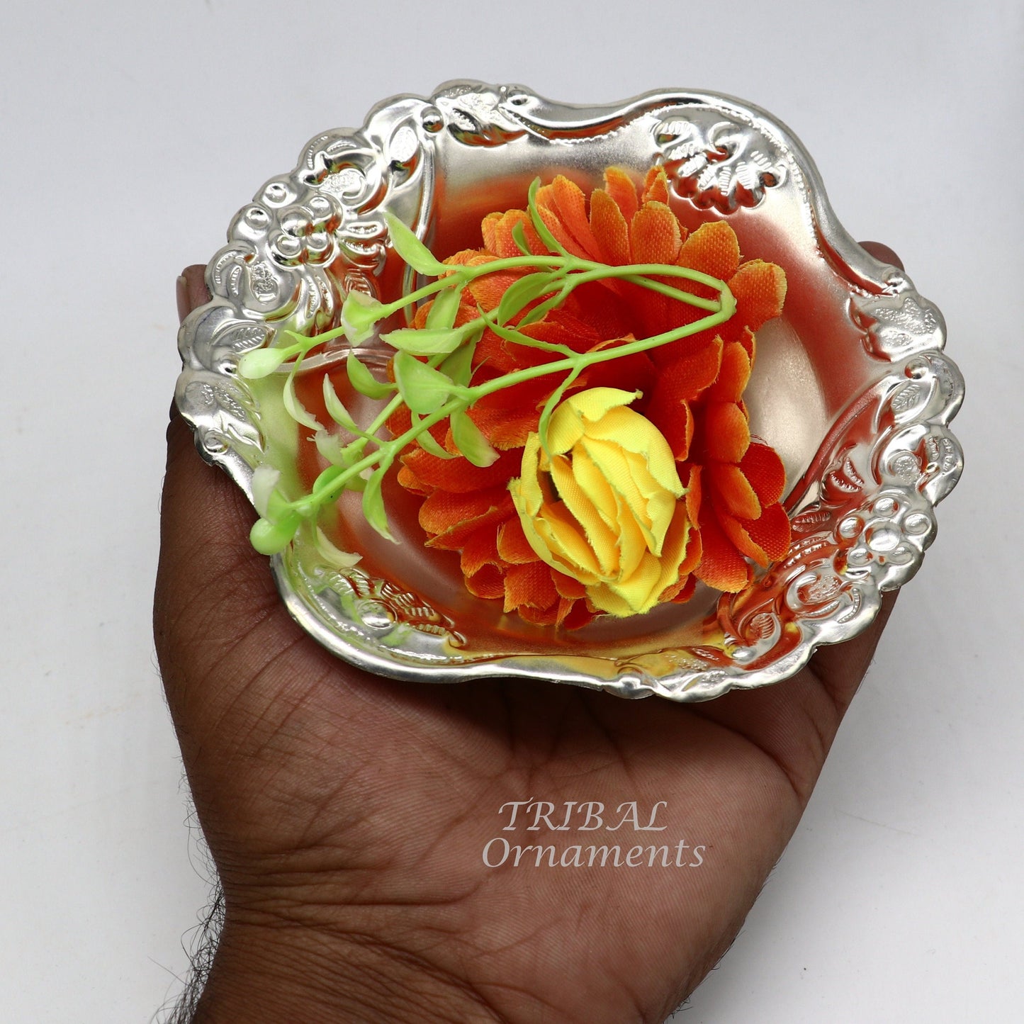 999 fine silver customized design Prasadam bowl, puja utensils, worshipping article, silver Idols serving bowl temple article su859 - TRIBAL ORNAMENTS