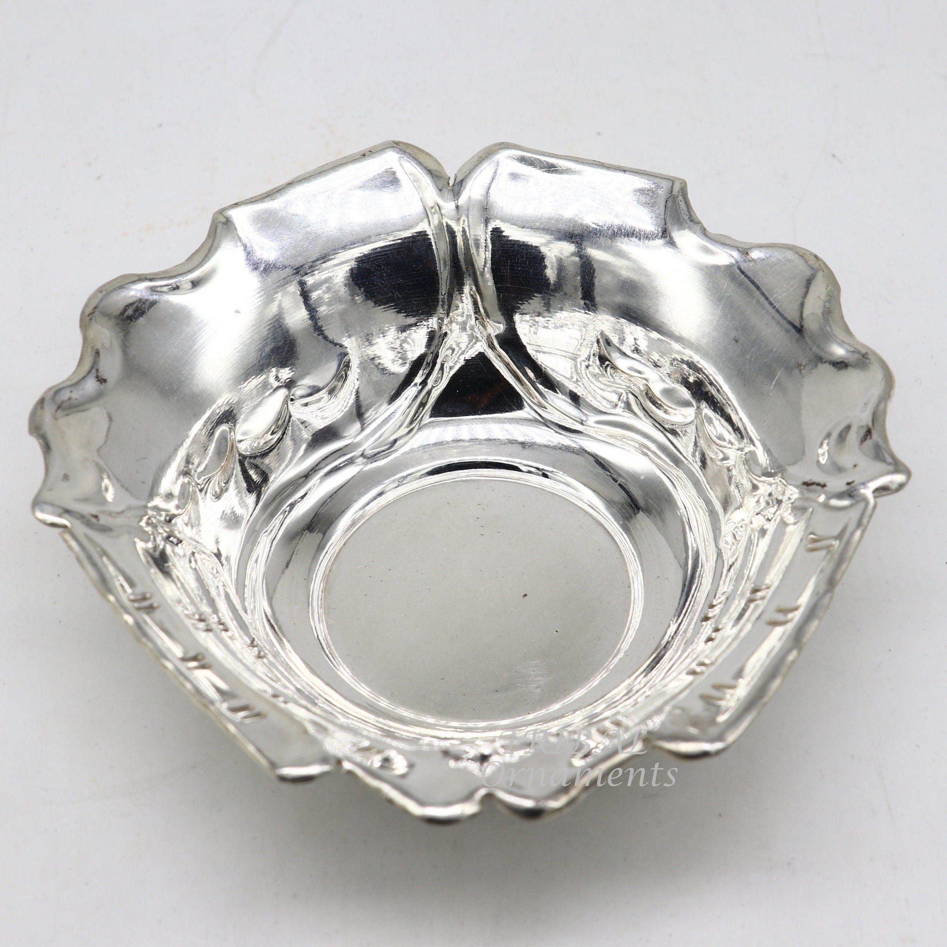 999 fine silver customized palm design prasadam bowl, puja utensils, worshipping article, silver Idols serving bowl temple article su858 - TRIBAL ORNAMENTS