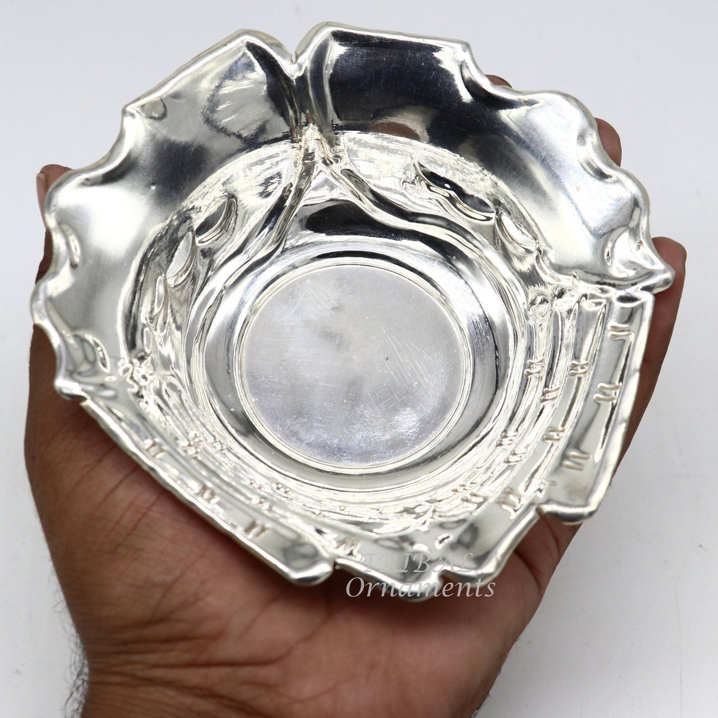 999 fine silver customized palm design prasadam bowl, puja utensils, worshipping article, silver Idols serving bowl temple article su858 - TRIBAL ORNAMENTS