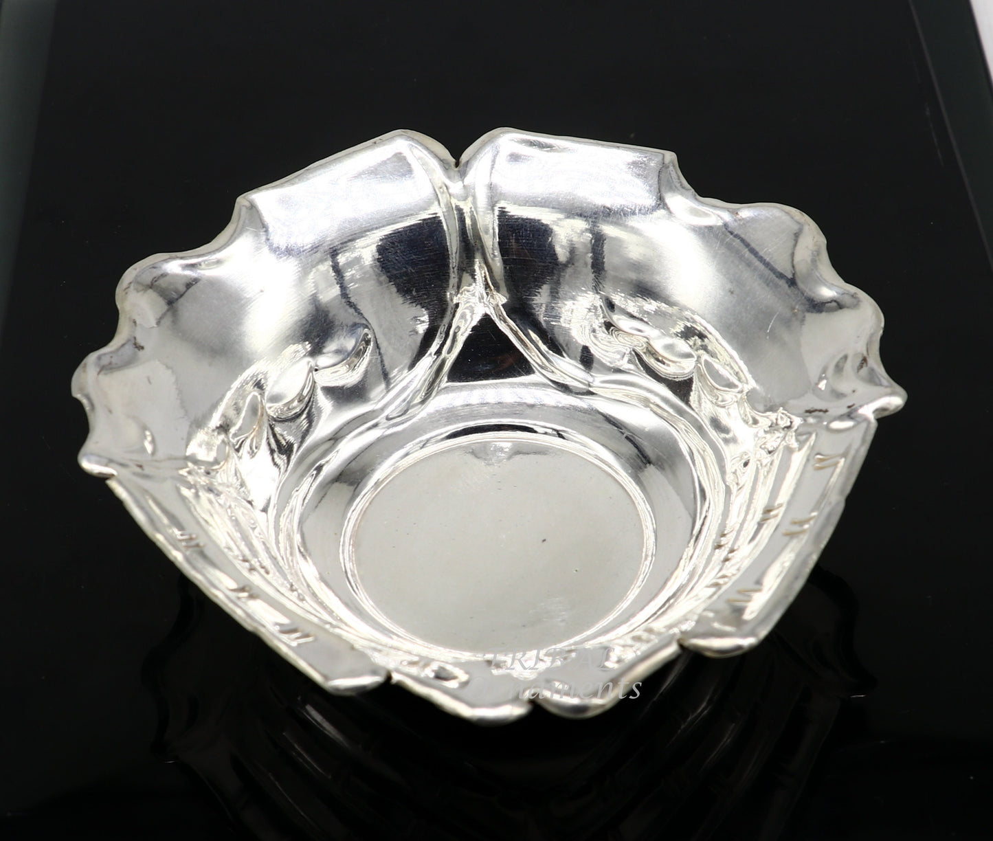 999 fine silver customized palm design prasadam bowl, puja utensils, worshipping article, silver Idols serving bowl temple article su858 - TRIBAL ORNAMENTS