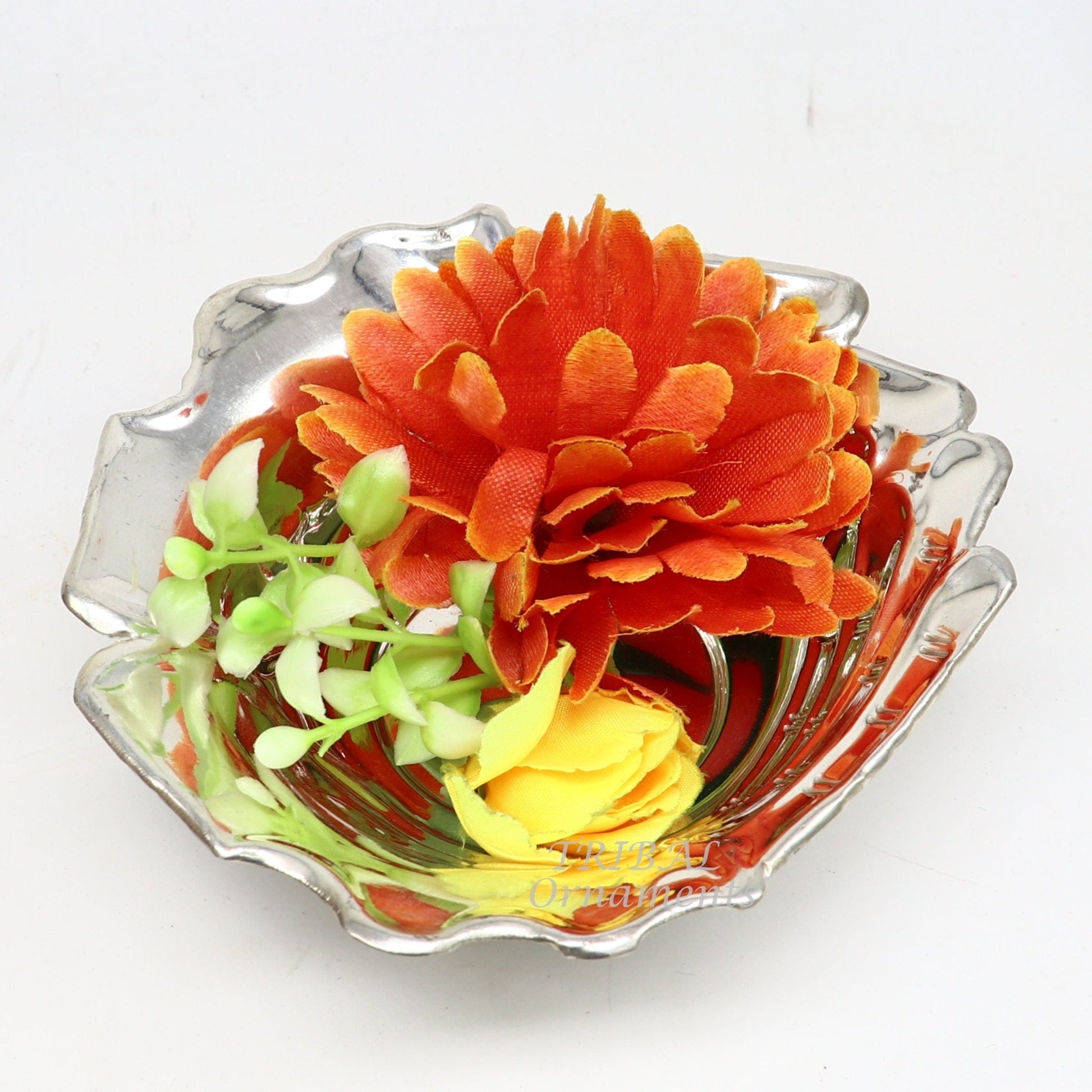 999 fine silver customized palm design prasadam bowl, puja utensils, worshipping article, silver Idols serving bowl temple article su858 - TRIBAL ORNAMENTS