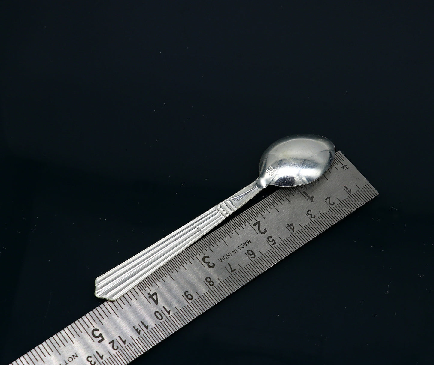 Handcrafted 999 fine silver baby bowl and spoon set by TRIBAL ORNAMENTS, traditional puja silver utensils and vessel for infants.