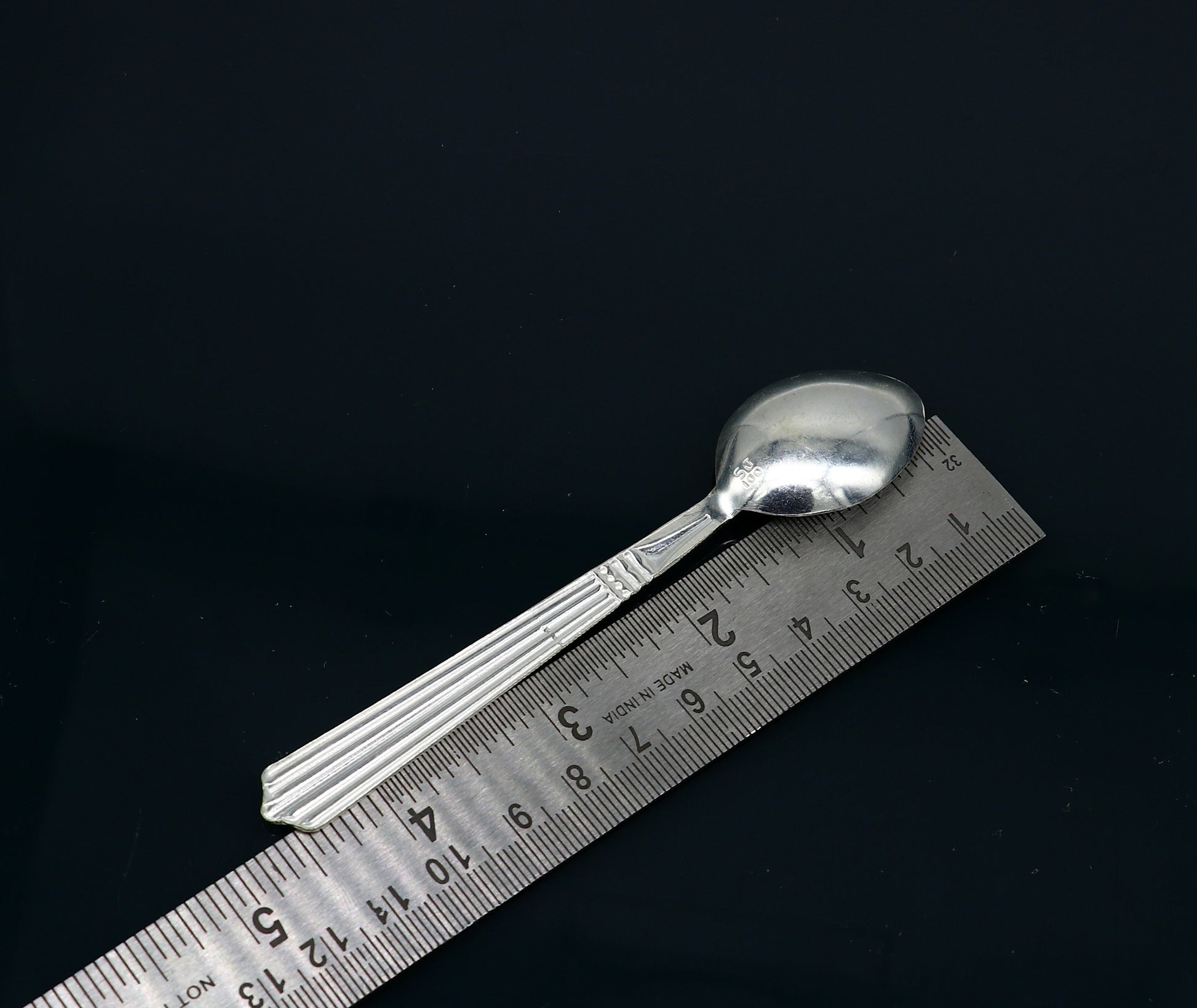 Handcrafted 999 fine silver baby bowl and spoon set by TRIBAL ORNAMENTS, traditional puja silver utensils and vessel for infants.
