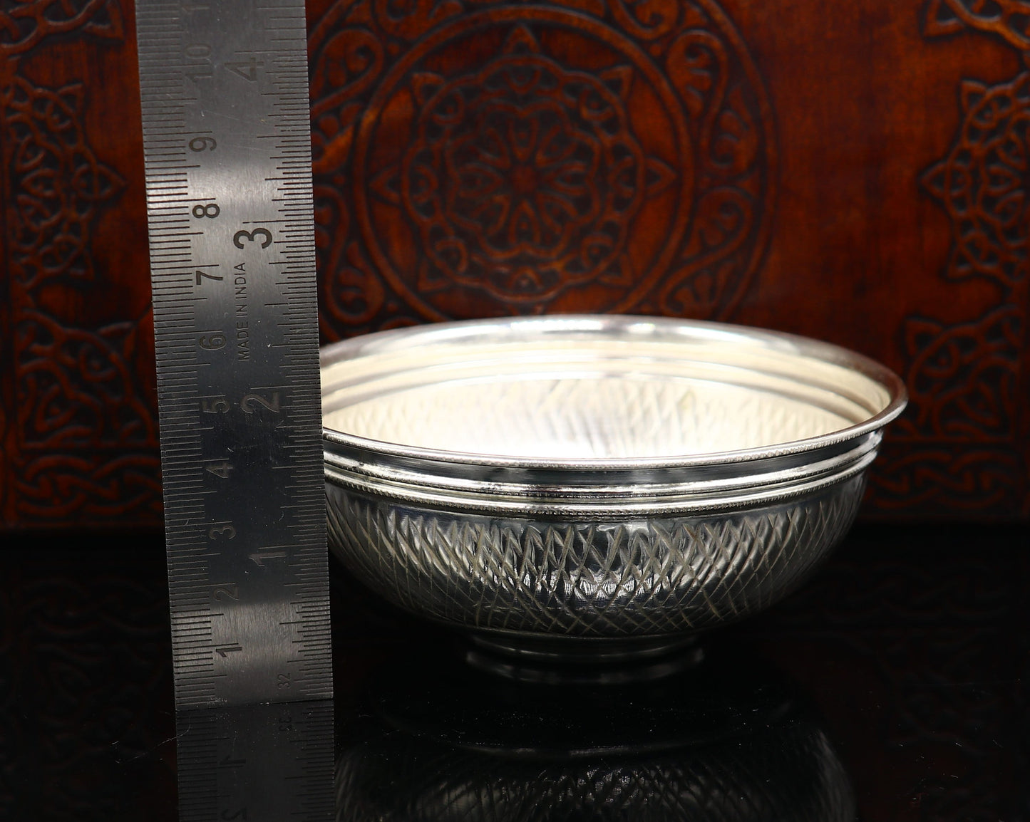 Handcrafted 999 fine silver baby bowl and spoon set, traditional puja silver utensils by TRIBAL ORNAMENTS.