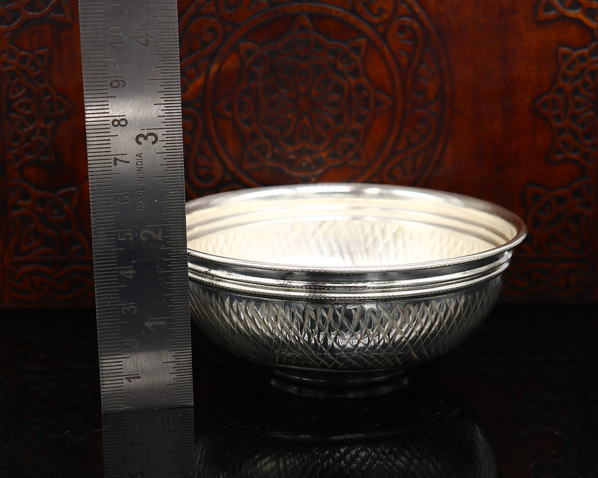 Handcrafted 999 fine silver baby bowl and spoon set, traditional puja silver utensils by TRIBAL ORNAMENTS.