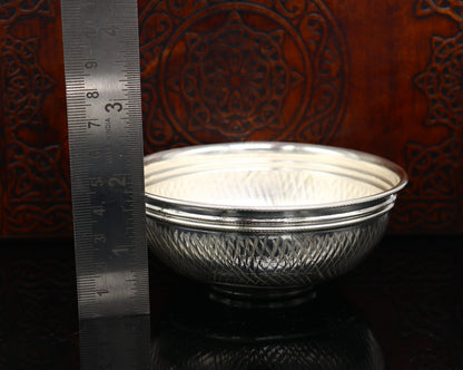 Handcrafted 999 fine silver baby bowl and spoon set, traditional puja silver utensils by TRIBAL ORNAMENTS.