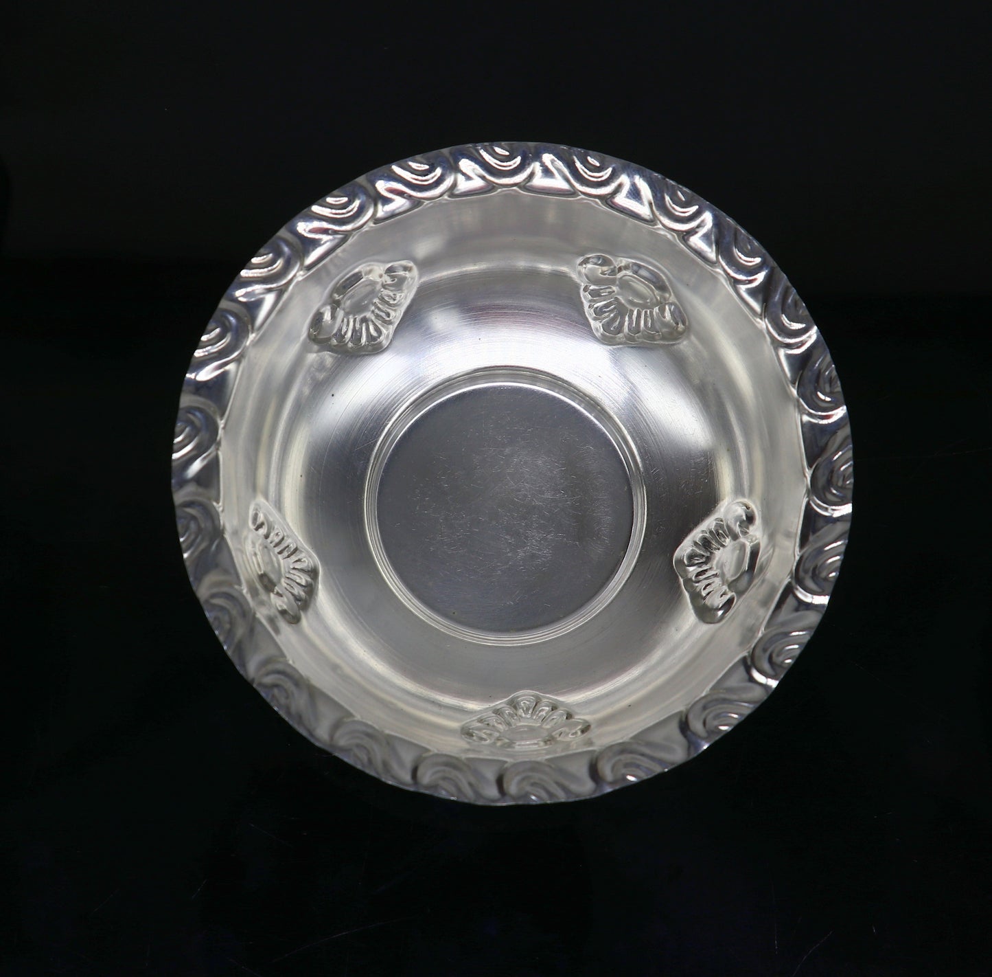Handcrafted 999 fine silver lightweight bowl from TRIBAL ORNAMENTS, ideal for puja utensils and silver vessel baby set.