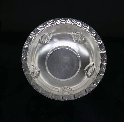 Handcrafted 999 fine silver lightweight bowl from TRIBAL ORNAMENTS, ideal for puja utensils and silver vessel baby set.