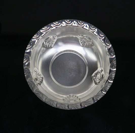 Handcrafted 999 fine silver lightweight bowl from TRIBAL ORNAMENTS, ideal for puja utensils and silver vessel baby set.