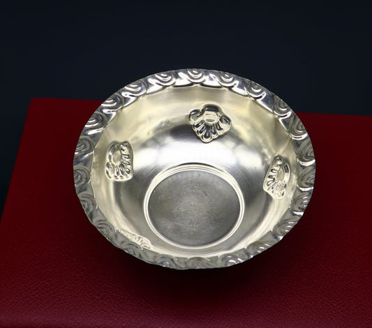 Handcrafted 999 fine silver lightweight bowl from Tribal Ornaments, ideal for puja utensils and silver vessel baby set SV207.
