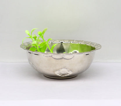 Handcrafted 999 fine silver lightweight bowl from Tribal Ornaments, part of silver puja utensils and baby silver vessel set SV207.
