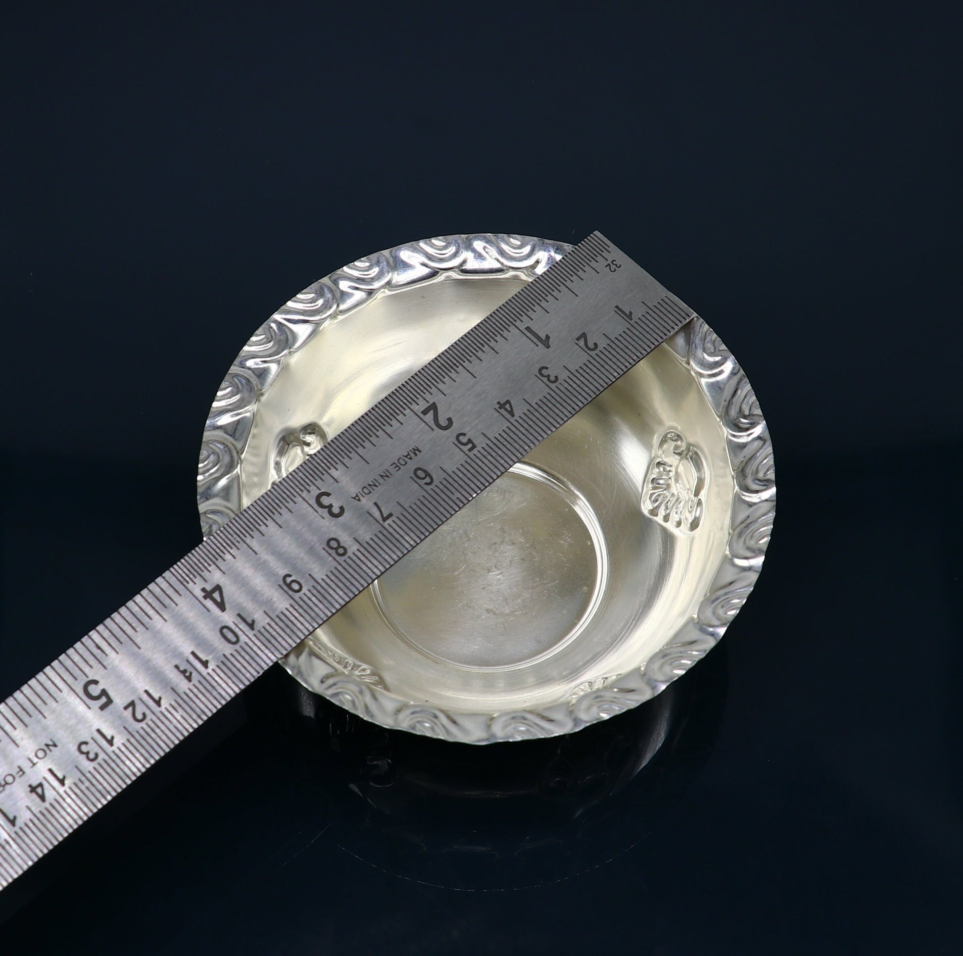 Handcrafted 999 fine silver lightweight bowl from Tribal Ornaments, ideal for puja utensils and silver vessel baby set SV207