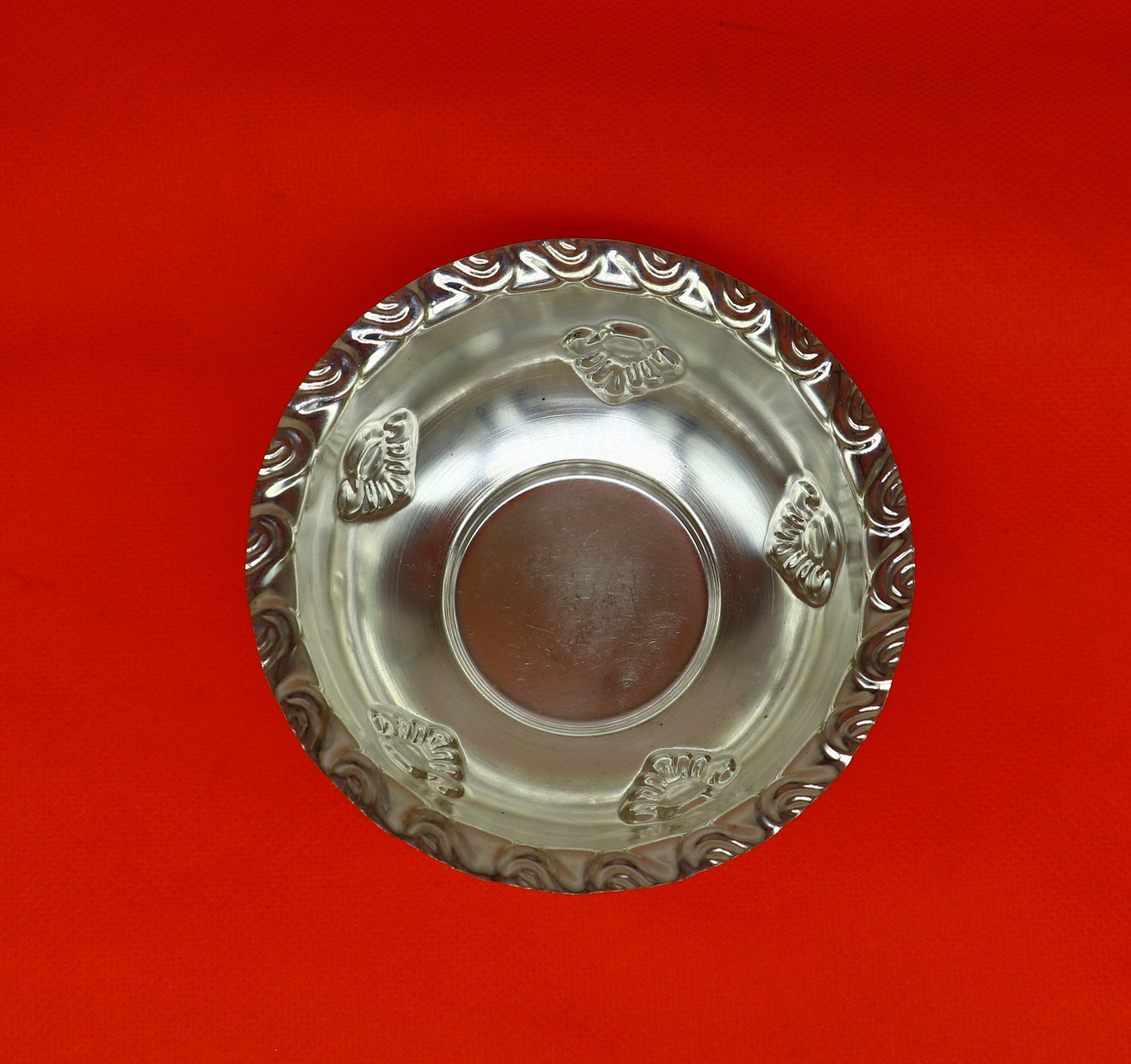 Handcrafted 999 fine silver lightweight bowl from TRIBAL ORNAMENTS, ideal for puja utensils and silver vessel baby set SV207.