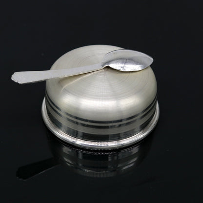 Handmade 999 fine silver bowl and spoon set by TRIBAL ORNAMENTS, antibacterial silver vessels for kids and babies.