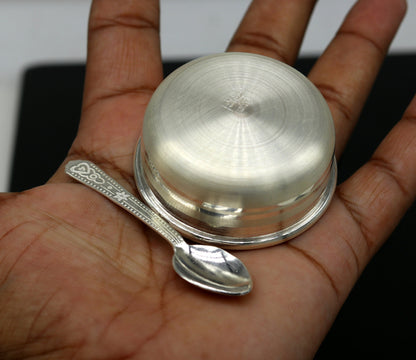 Handmade 999 fine silver bowl and spoon set by TRIBAL ORNAMENTS, antibacterial silver vessels for healthy babies and kids.