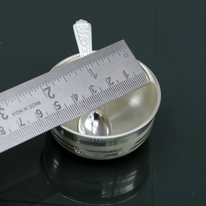 Handmade 999 fine silver bowl and spoon set by TRIBAL ORNAMENTS, antibacterial silver vessels for baby and kids health.