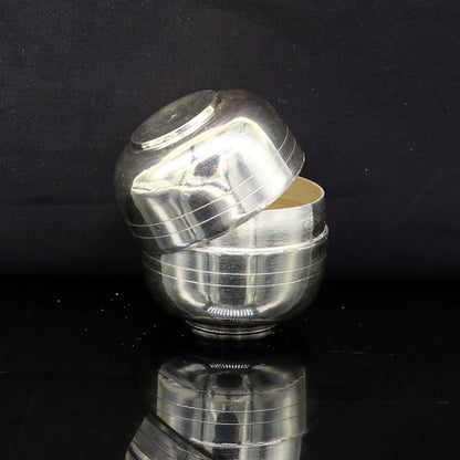 999 fine silver handmade gorgeous prasad box for god, trinket box, container box, brides gifting, jewelry box, solid silver article stb94 - TRIBAL ORNAMENTS