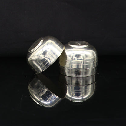 999 fine silver handmade gorgeous prasad box for god, trinket box, container box, brides gifting, jewelry box, solid silver article stb94 - TRIBAL ORNAMENTS