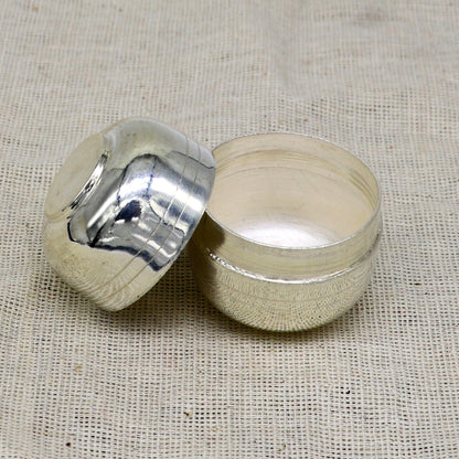 999 fine silver handmade gorgeous prasad box for god, trinket box, container box, brides gifting, jewelry box, solid silver article stb94 - TRIBAL ORNAMENTS