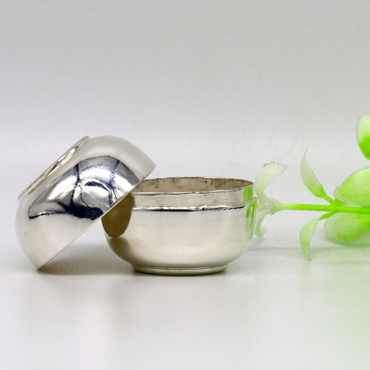 999 fine silver handmade gorgeous prasad box with cap, trinket box, container box, brides gifting, jewelry box, solid silver article stb95 - TRIBAL ORNAMENTS