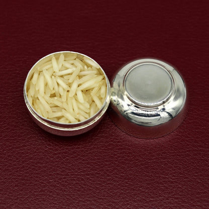 Handmade 999 fine silver small idol Prasad and trinket box with intricate tribal design, ideal for brides Sindur storage.
