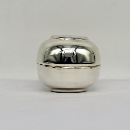 Handmade 999 fine silver small idol Prasad and trinket box with intricate tribal design, solid silver utensil from Tribal Ornaments.