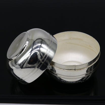 999 fine silver handmade gorgeous small idol's Prasadam box, trinket box, container box, solid silver puja article utensils su1107 - TRIBAL ORNAMENTS