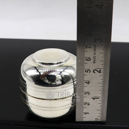 999 fine silver handmade gorgeous small idol's Prasadam box, trinket box, container box, solid silver puja article utensils su1107 - TRIBAL ORNAMENTS