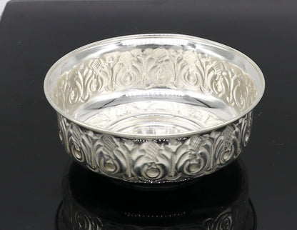 999 fine silver handmade kandrai nakshi work bowl, silver puja vessel, silver worshipping/puja utensils prasad bowl baby bowl sv216 - TRIBAL ORNAMENTS