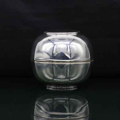 999 fine silver handmade Prasad box with cap for idols, trinket box, container box, brides gifting, jewelry box, solid silver article stb96 - TRIBAL ORNAMENTS