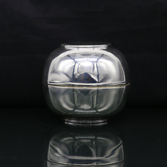 999 fine silver handmade Prasad box with cap for idols, trinket box, container box, brides gifting, jewelry box, solid silver article stb96 - TRIBAL ORNAMENTS