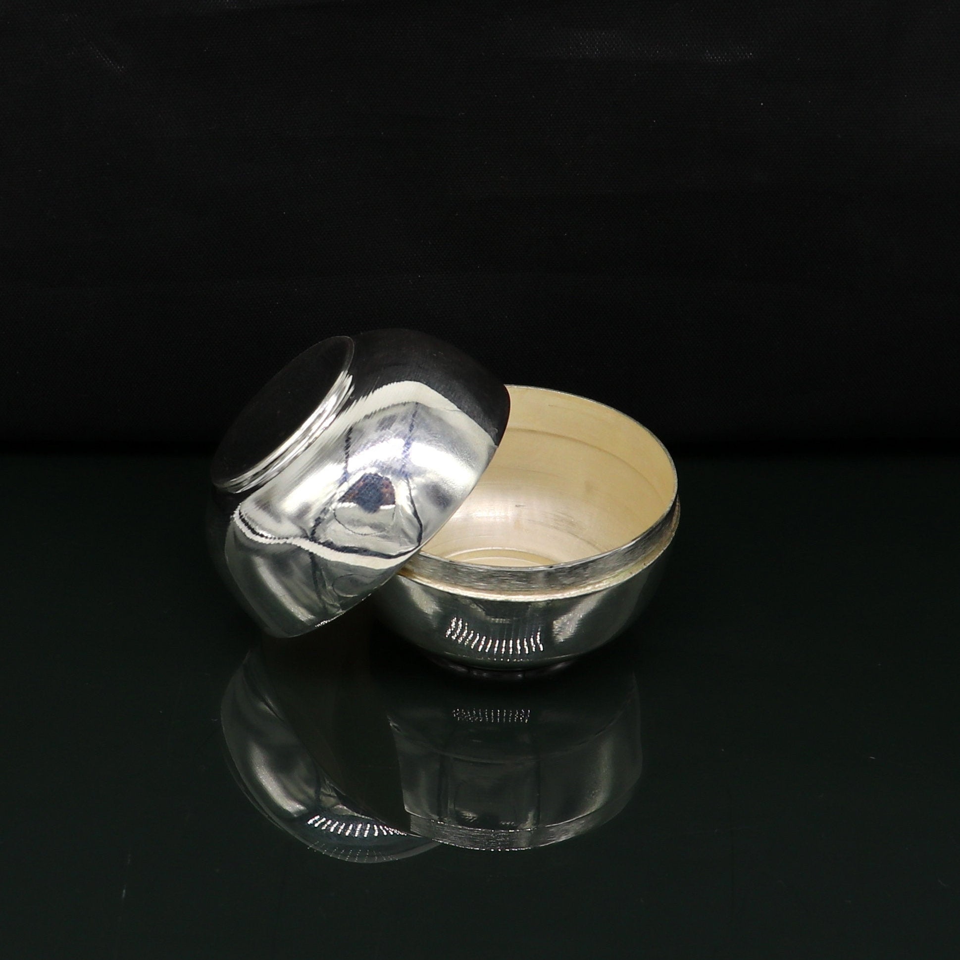 999 fine silver handmade Prasad box with cap for idols, trinket box, container box, brides gifting, jewelry box, solid silver article stb96 - TRIBAL ORNAMENTS