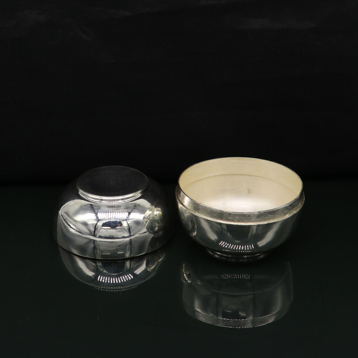 999 fine silver handmade Prasad box with cap for idols, trinket box, container box, brides gifting, jewelry box, solid silver article stb96 - TRIBAL ORNAMENTS