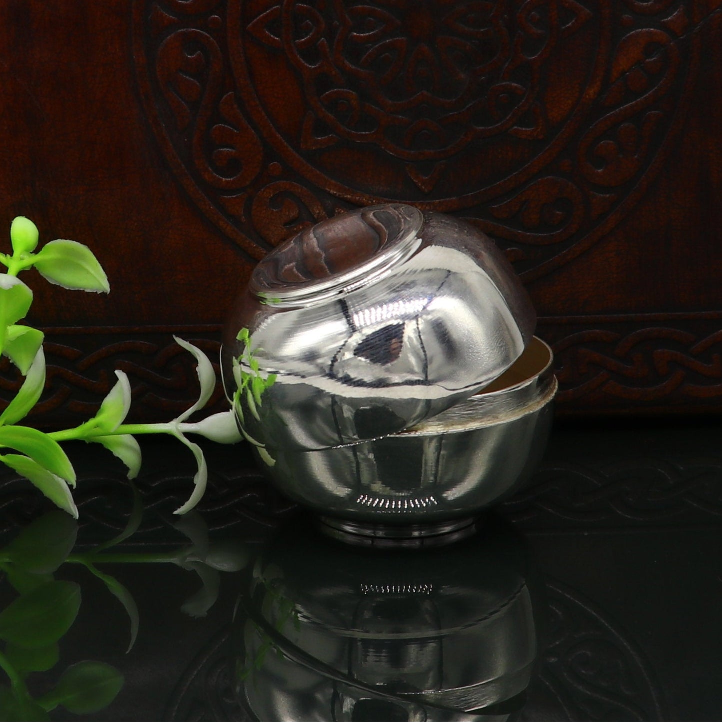 999 fine silver handmade Prasad box with cap for idols, trinket box, container box, brides gifting, jewelry box, solid silver article stb96 - TRIBAL ORNAMENTS