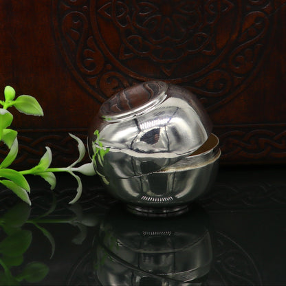 999 fine silver handmade Prasad box with cap for idols, trinket box, container box, brides gifting, jewelry box, solid silver article stb96 - TRIBAL ORNAMENTS