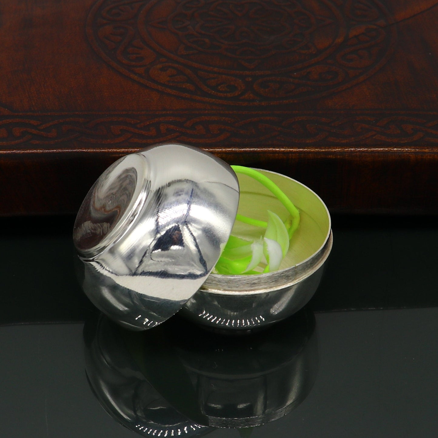 999 fine silver handmade Prasad box with cap for idols, trinket box, container box, brides gifting, jewelry box, solid silver article stb96 - TRIBAL ORNAMENTS