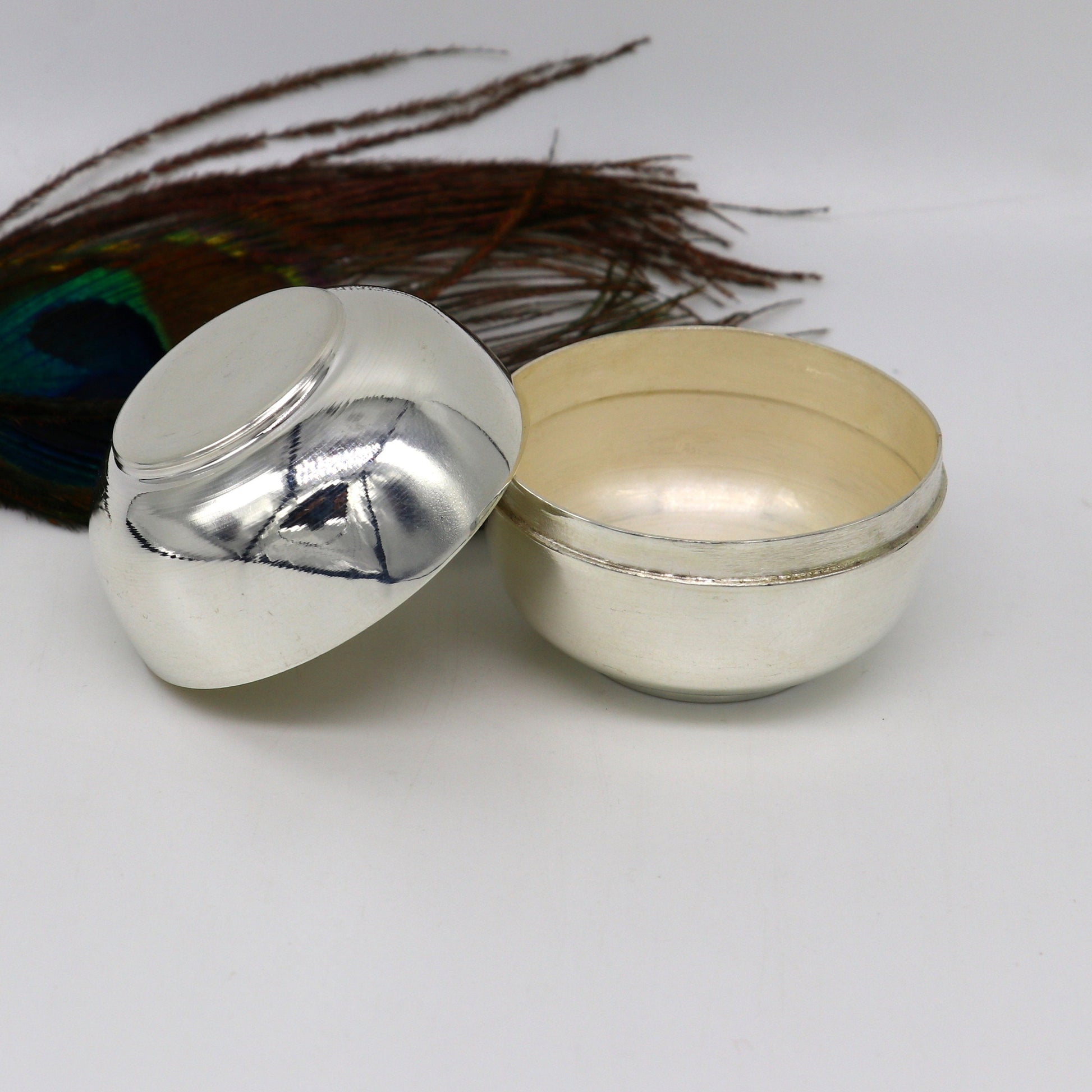 999 fine silver handmade Prasad box with cap for idols, trinket box, container box, brides gifting, jewelry box, solid silver article stb96 - TRIBAL ORNAMENTS