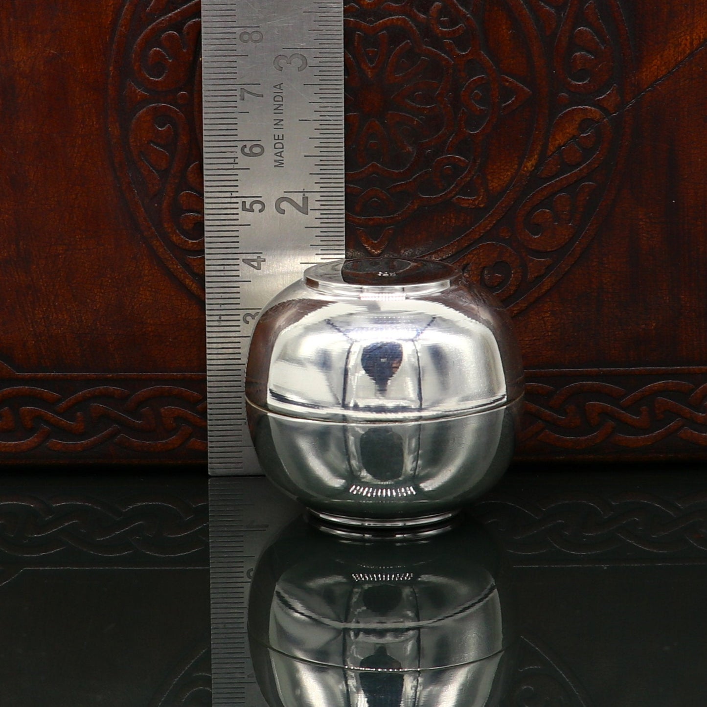 999 fine silver handmade Prasad box with cap for idols, trinket box, container box, brides gifting, jewelry box, solid silver article stb96 - TRIBAL ORNAMENTS