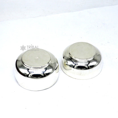 Handmade shiny 999 fine silver prasadam or trinket box with intricate design, used as a puja utensil or container by Tribal Ornaments.