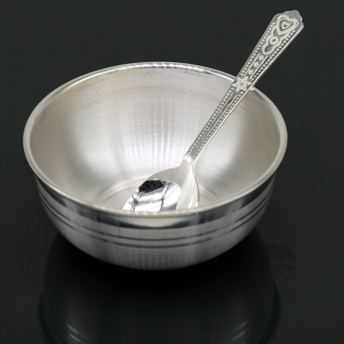 999 fine silver handmade silver bowl and spoon set, silver has antibacterial properties,stay baby/kids healthy, silver vessels utensils sv43 - TRIBAL ORNAMENTS