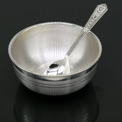 999 fine silver handmade silver bowl and spoon set, silver has antibacterial properties,stay baby/kids healthy, silver vessels utensils sv43 - TRIBAL ORNAMENTS