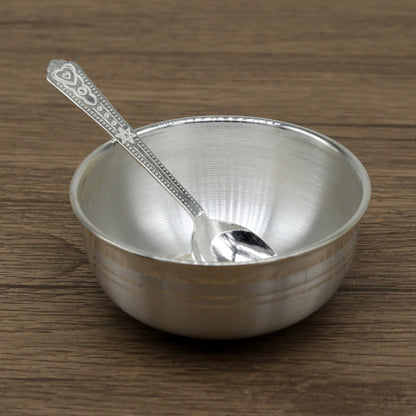 999 fine silver handmade silver bowl and spoon set, silver has antibacterial properties,stay baby/kids healthy, silver vessels utensils sv43 - TRIBAL ORNAMENTS