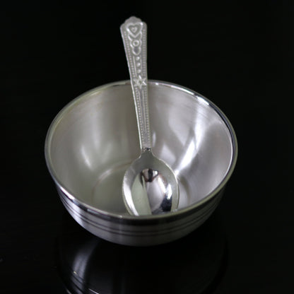 999 fine silver handmade silver bowl and spoon set, silver has antibacterial properties,stay baby/kids healthy, silver vessels utensils sv43 - TRIBAL ORNAMENTS