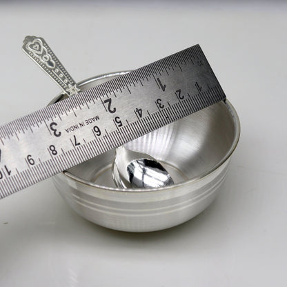 999 fine silver handmade silver bowl and spoon set, silver has antibacterial properties,stay baby/kids healthy, silver vessels utensils sv44 - TRIBAL ORNAMENTS