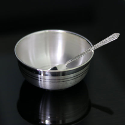 999 fine silver handmade silver bowl and spoon set, silver has antibacterial properties,stay baby/kids healthy, silver vessels utensils sv44 - TRIBAL ORNAMENTS