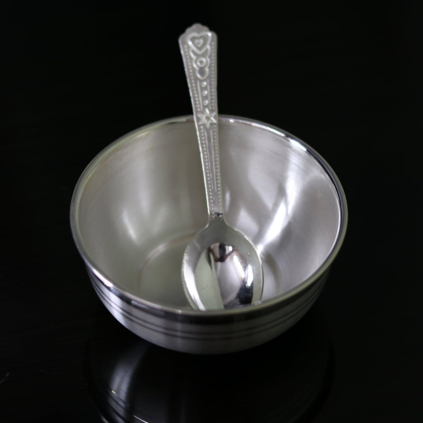999 fine silver handmade silver bowl and spoon set, silver has antibacterial properties,stay baby/kids healthy, silver vessels utensils sv44 - TRIBAL ORNAMENTS