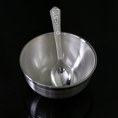 999 fine silver handmade silver bowl and spoon set, silver has antibacterial properties,stay baby/kids healthy, silver vessels utensils sv44 - TRIBAL ORNAMENTS
